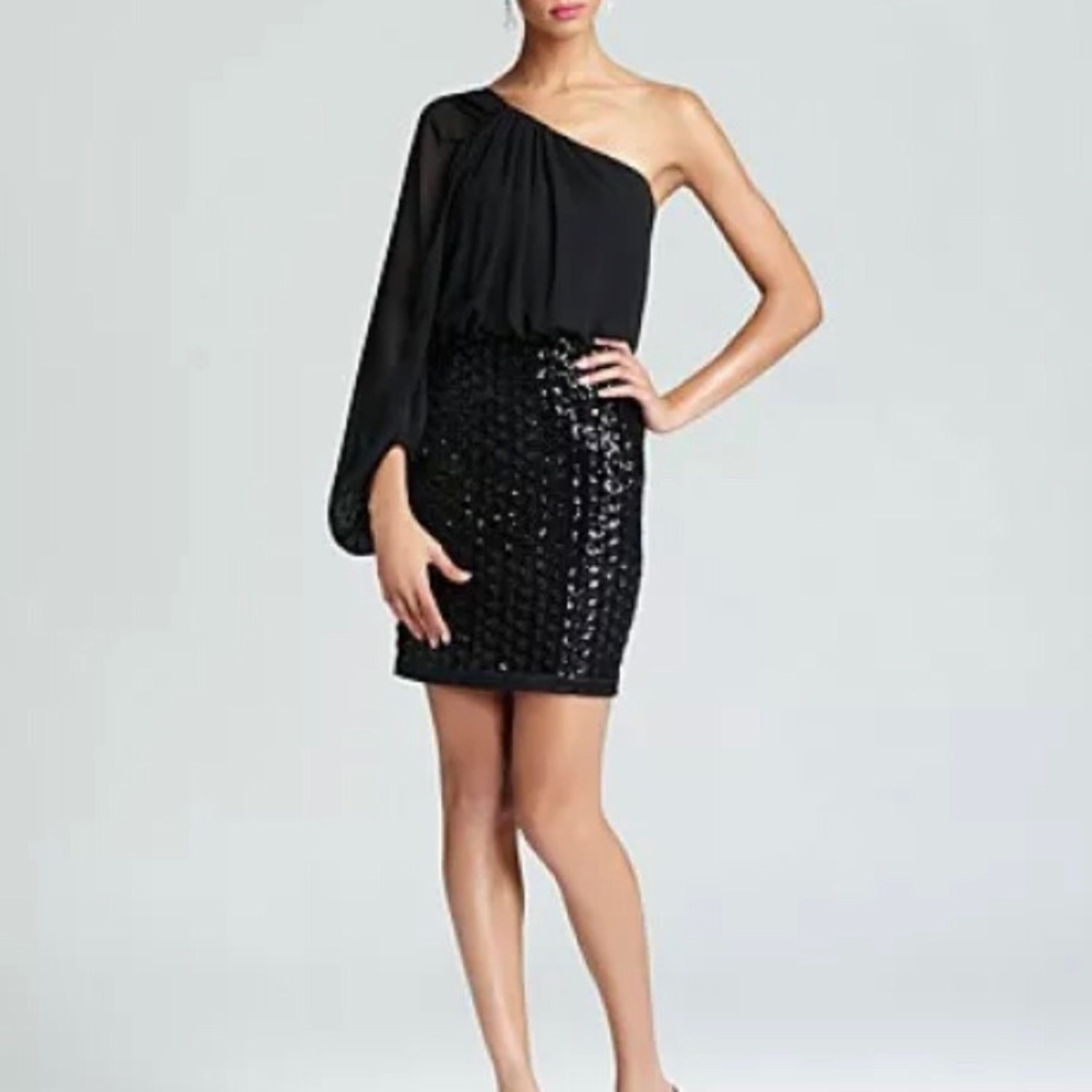 Black One Shoulder Dress Sequin Skirt Dress